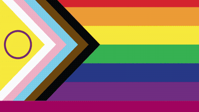 A Rainbow Flag With A Black Arrow And A Circle In The Middle GIF