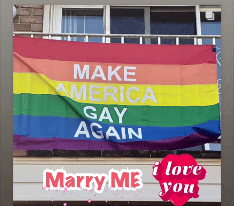 A Rainbow Flag With The Words Make America Gay Again Written On It GIF