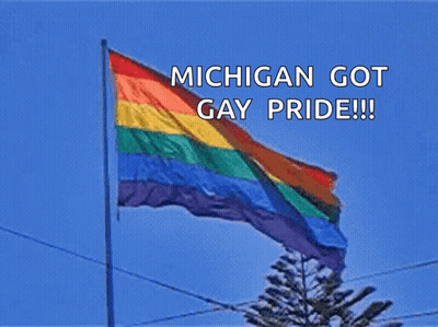 A Rainbow Flag With The Words Michigan Got Gay Pride Below It GIF
