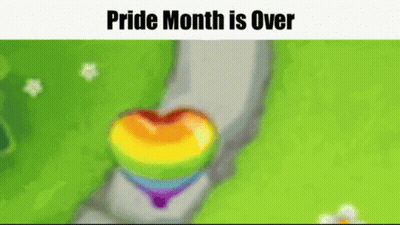 A Rainbow Heart Is Walking Down A Path With The Words Pride Month Is Over . GIF