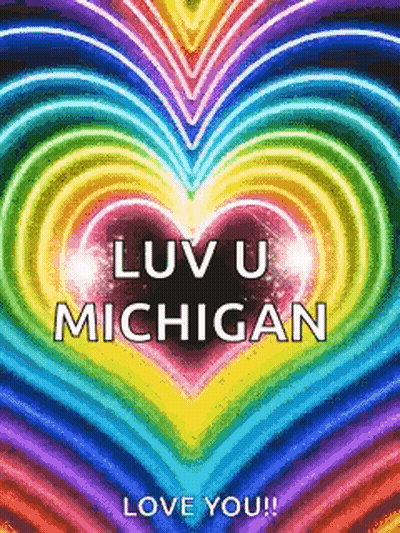 A Rainbow Heart With The Words Luv U Michigan On It GIF
