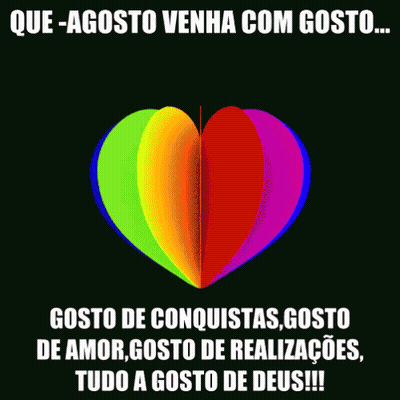 A Rainbow Heart With The Words Que-Agosto Venha Com Gosto On The Bottom GIF