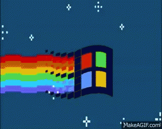 A Rainbow Is Coming Out Of A Windows Logo On A Blue Background GIF
