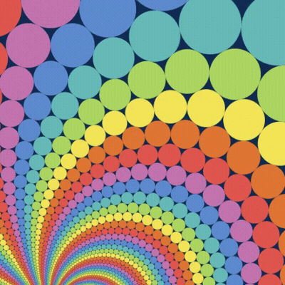 A Rainbow Of Circles Are Arranged In A Spiral Pattern GIF