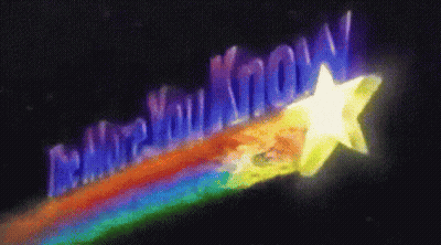 A Rainbow With The Words " Where You Know " And Two Stars Coming Out Of It GIF