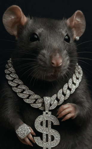A Rat Wearing A Diamond Chain With A Dollar Sign On It GIF