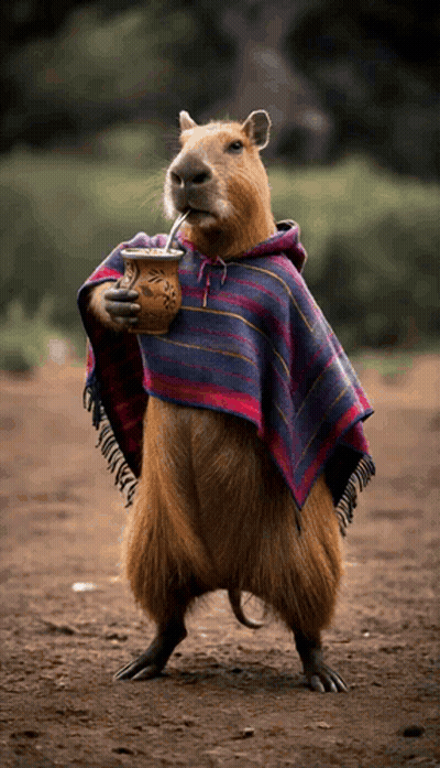 A Rat Wearing A Poncho Drinking From A Cup GIF