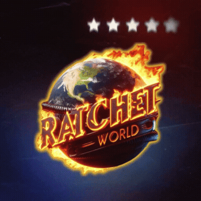A Ratchet World Logo With A Burning Globe In The Center GIF