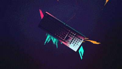 A Razer Keyboard Is Surrounded By A Blue And Red Background GIF