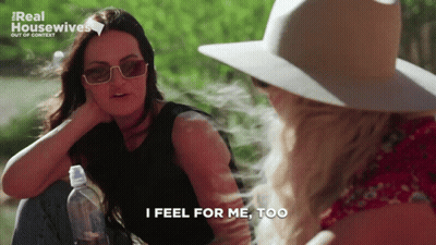 A Real Housewives Advertisement With Two Women Talking GIF
