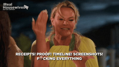A Real Housewives Poster With A Woman Making A Face GIF