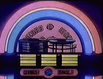 A Record World Jukebox With A Rainbow Colored Border GIF