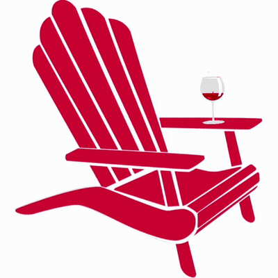A Red Adirondack Chair With A Glass Of Wine On The Arm GIF