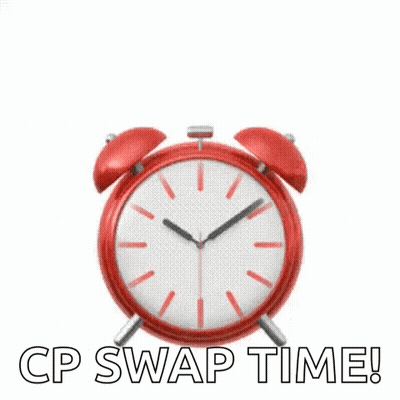 A Red Alarm Clock With The Words `` Cp Swap Time '' Written Under It . GIF