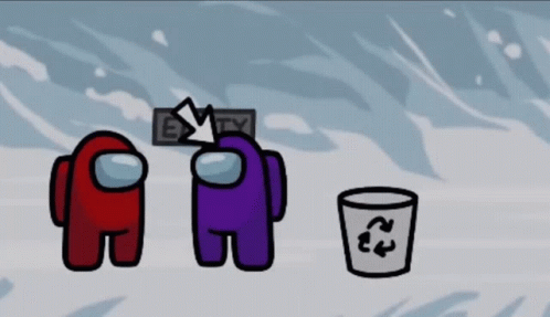 A Red Among Us Character And A Purple Among Us Character Are Standing Next To Each Other GIF