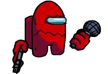A Red Among Us Character Is Holding A Microphone In His Hand . Sticker