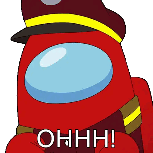 A Red Among Us Character Is Wearing A Hat And Says Ohhh Sticker