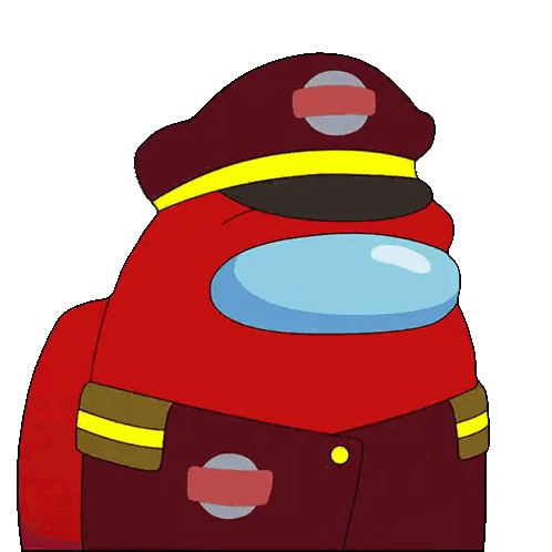 A Red Among Us Character Is Wearing A Hat With A London Underground Logo On It Sticker