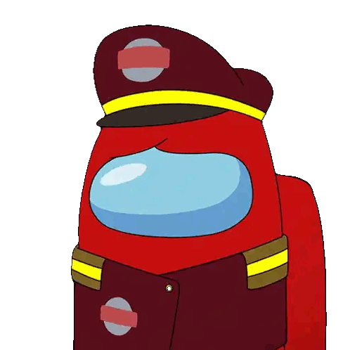 A Red Among Us Character Wearing A Hat And A Jacket Sticker