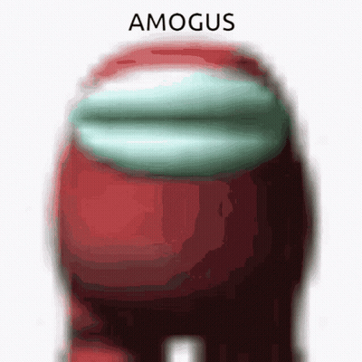 A Red Among Us Character With The Word Amogus Written Above It GIF