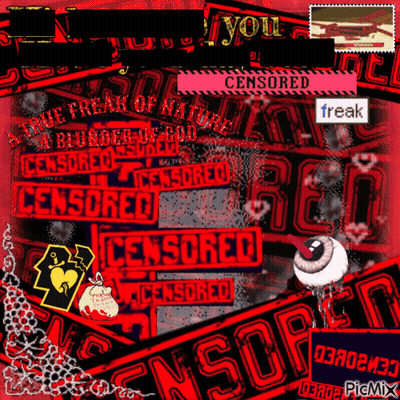 A Red And Black Background With Censored Written In White Letters GIF