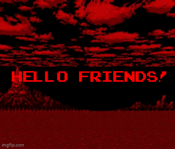 A Red And Black Background With The Words Hello Friends GIF