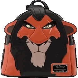 A Red And Black Backpack With A Lion 'S Face On It Sticker