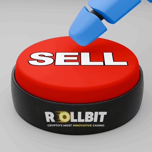 A Red And Black Button That Says Sell On It GIF