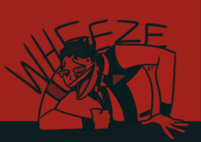 A Red And Black Drawing Of A Man With The Word Eze Written On It GIF