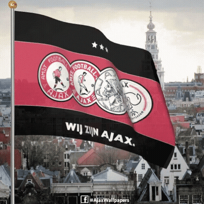A Red And Black Flag That Says Wij Zijn Ajax On It GIF