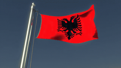A Red And Black Flag With An Eagle On It GIF