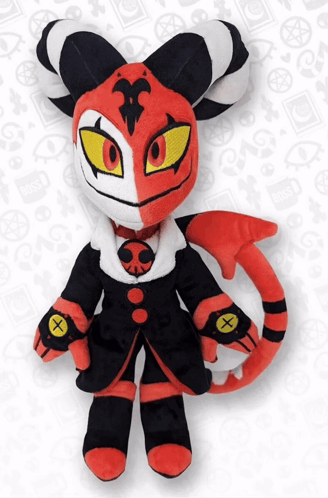 Red And Black Stuffed Animal With Yellow X GIF