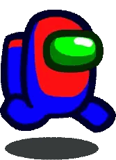 A Red And Blue Among Us Character With A Green Eye And A Shadow On A White Background . Sticker