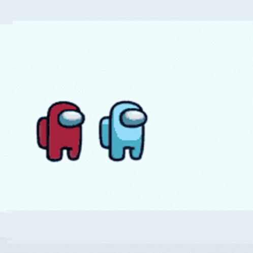 A Red And Blue Among Us Character With The Word Among Us Written On It . GIF