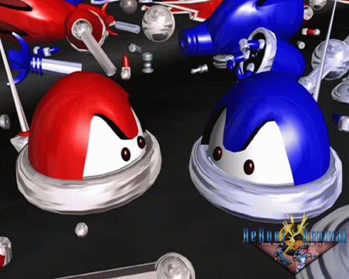A Red And Blue Cartoon Character With The Word Retro On The Bottom Right GIF