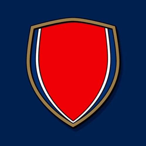 A Red And Blue Shield With A Bottle Inside GIF