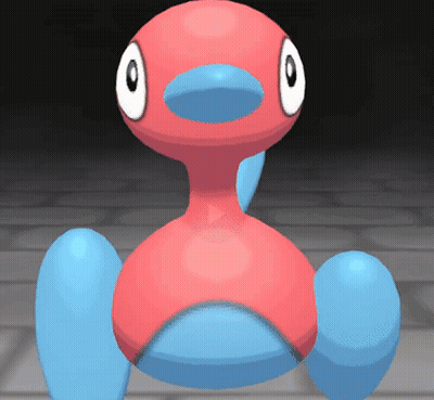 A Red And Blue Toy With Big Eyes And A Blue Nose GIF
