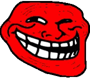 A Red And Blue Troll Face With A Large Smile Sticker