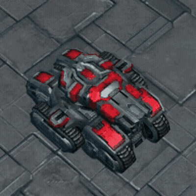 A Red And Silver Robot Is Sitting On A Tiled Floor GIF