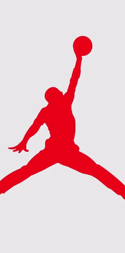A Red And White Background With A Silhouette Of A Person Jumping In The Air GIF