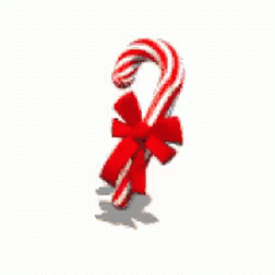 A Red And White Candy Cane With A Red Bow On A White Background GIF