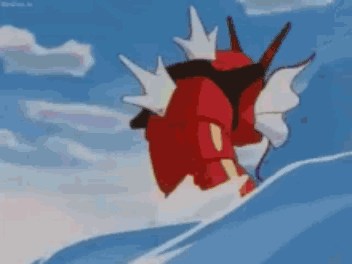 A Red And White Cartoon Character Is Swimming In The Ocean . GIF