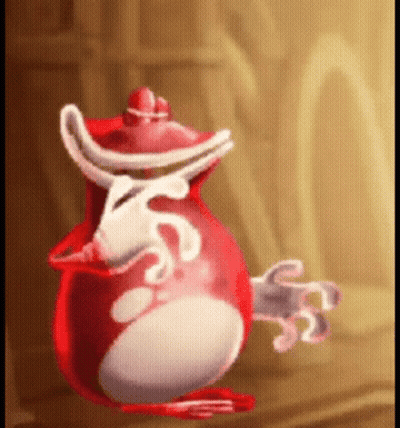 A Red And White Cartoon Character With A S On Its Head GIF