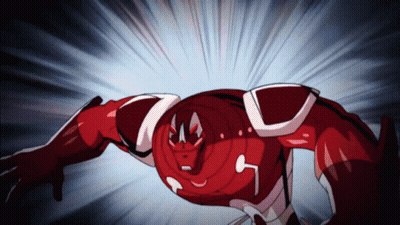 A Red And White Cartoon Character With The Letter L On The Chest GIF