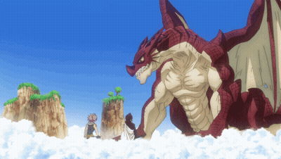 A Red And White Dragon Is Flying Through The Sky GIF