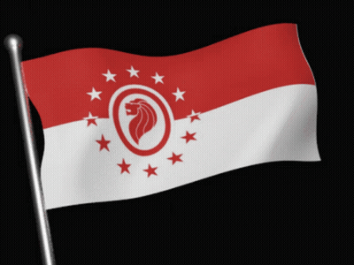 A Red And White Flag With A Lion And Stars GIF
