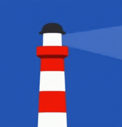 A Red And White Lighthouse With A Black Hat On Top Of It GIF