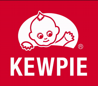 A Red And White Logo For Kewdie Shows A Baby On A Red Background GIF