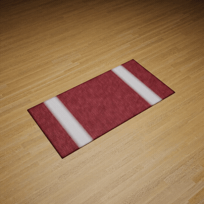 A Red And White Rug On A Wood Floor GIF