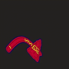 A Red And Yellow Axe With The Word Vivid On It GIF